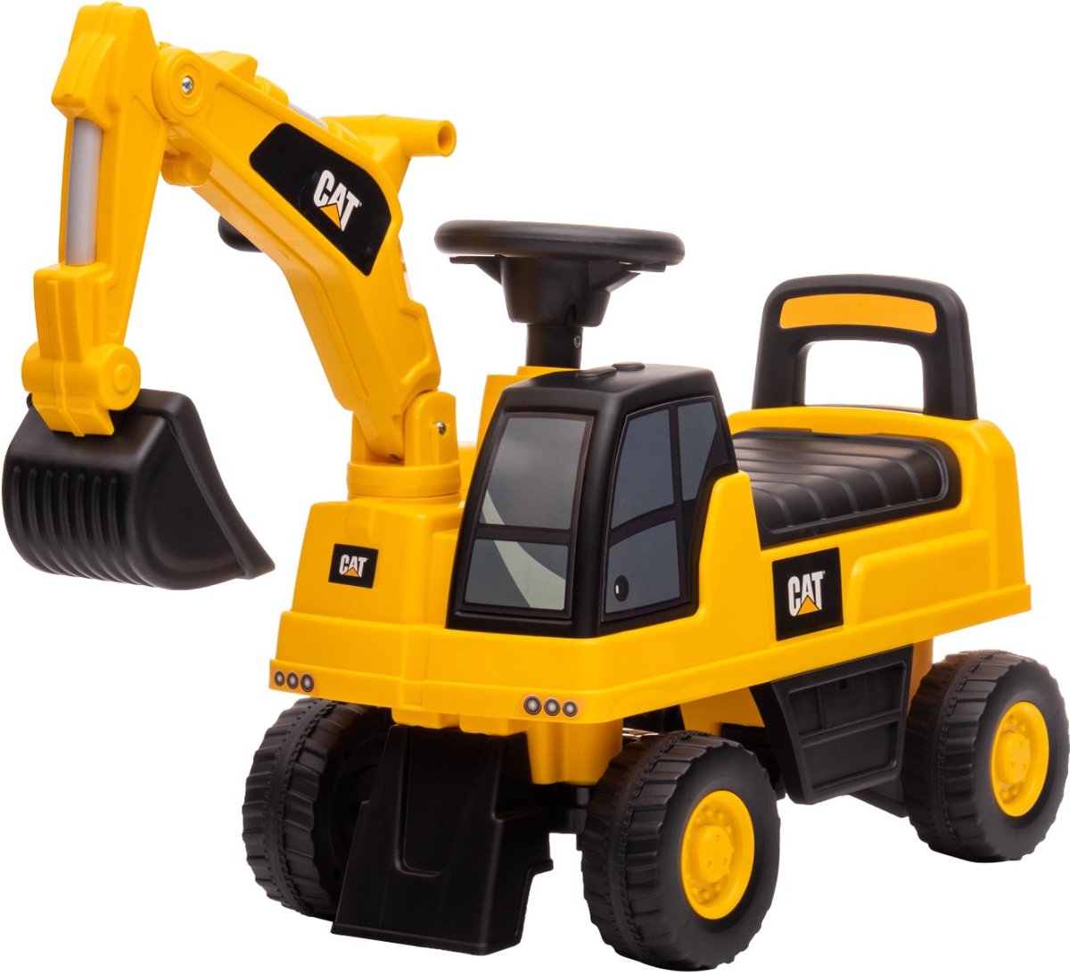 Eco Toys - CAT Graafmachine Loopauto - Geel/Zwart - Beweegbare Arm & Claxon - Vanaf 12 Maanden - Max. 25 kg (8720663935908)