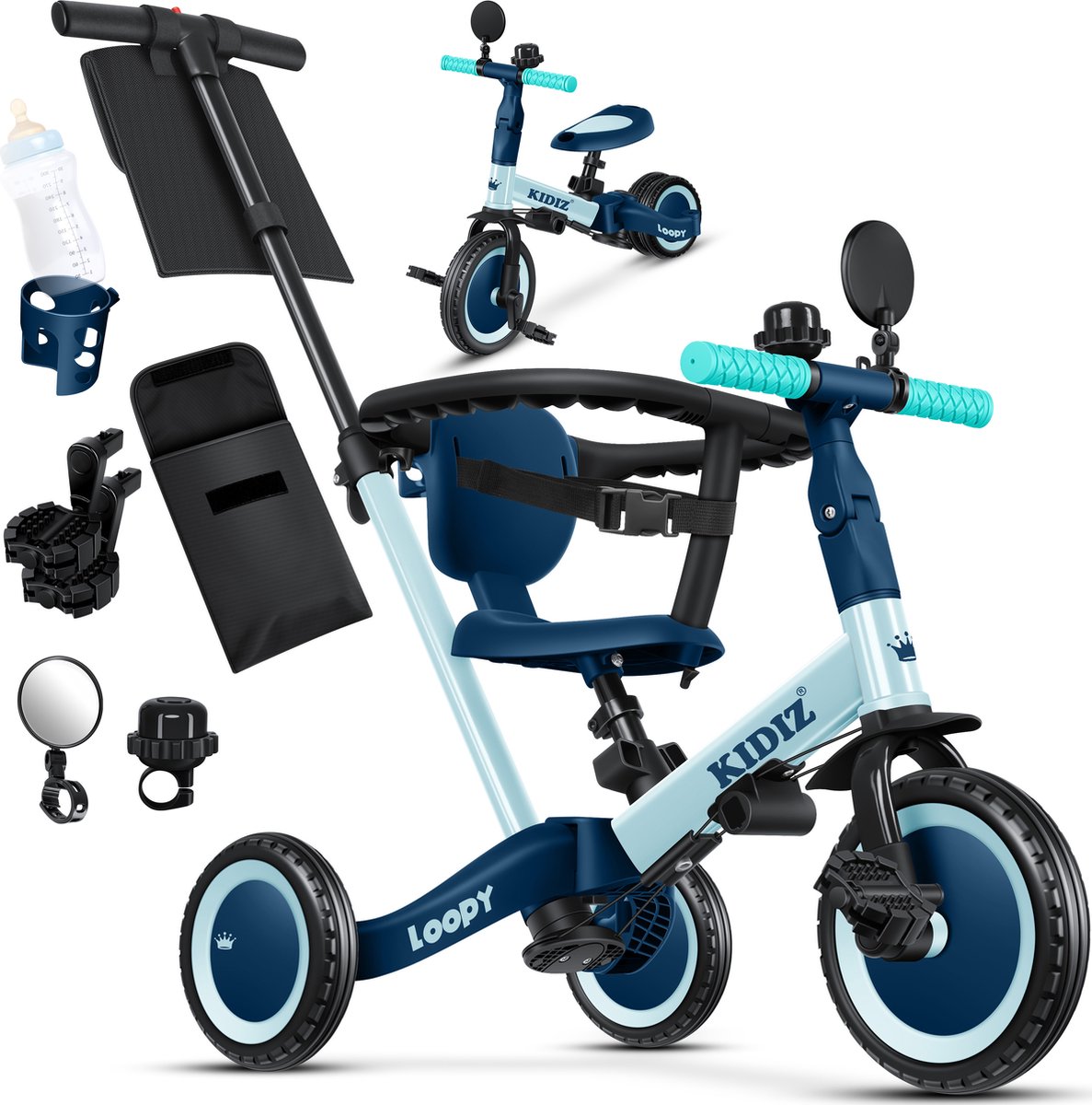 KIDIZ® Loopfiets 6in1 voor Jongens en Meisjes van 1 tot 5 jaar - Driewieler voor Kinderen tot 25 kg Kinderfiets - Blauw (4255598322683)