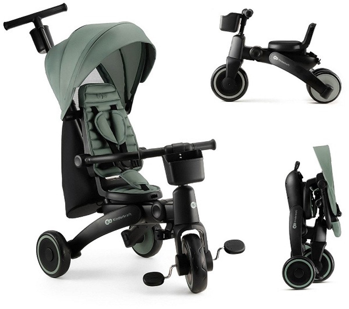 Kinderkraft JAZZ 2 Driewieler - 5-in-1 - Inklapbaar & Lichtgewicht - 360° Draaibare Click & Twist Stoel - Verstelbare Oudergreep & Zonnekap - 9 Maanden tot 5 Jaar - Groen (5902533928422)