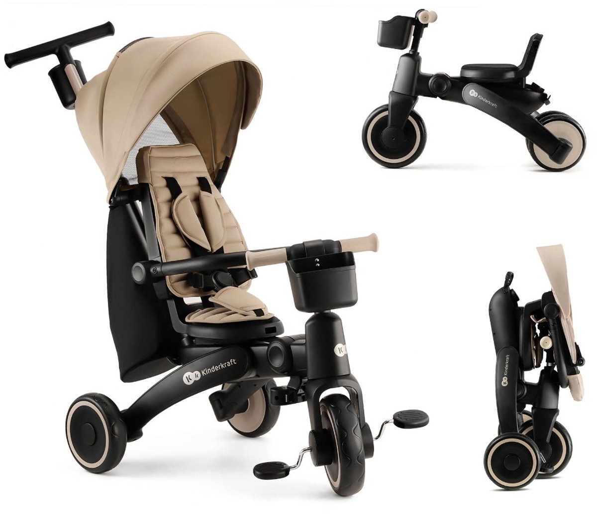 Kinderkraft JAZZ 2 Driewieler - 5-in-1 - Inklapbaar & Lichtgewicht - 360° Draaibare Click & Twist Stoel - Verstelbare Oudergreep & Zonnekap - 9 Maanden tot 5 Jaar - Beige (5902533927807)