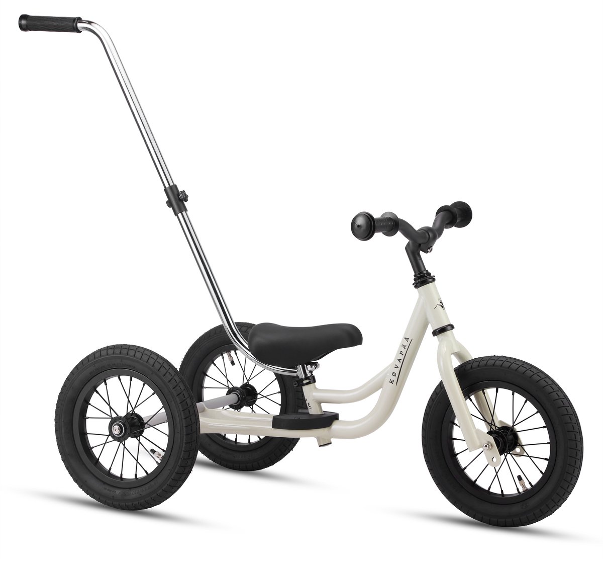 Køvapää Driewieler 2 in 1 Loopfiets - Driewieler met Duwstang - 1.5 t/m 4 jaar - Met Naamsticker - Driewieler - Loopfiets met duwstang - 12 inch - Krijt grijs (8721161535386)