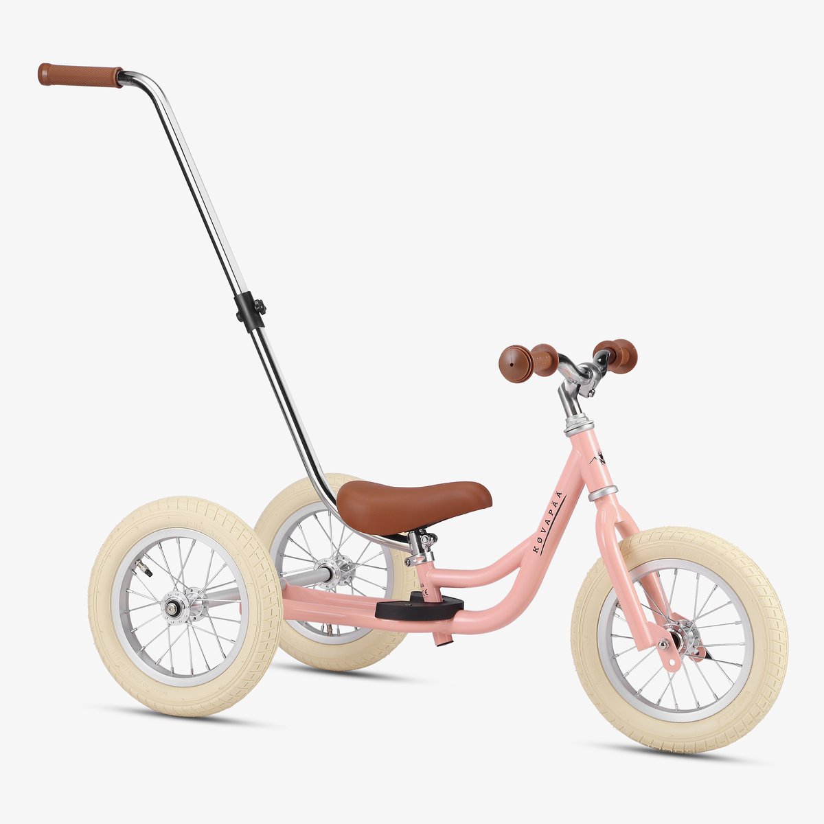 Køvapää Driewieler 2 in 1 Loopfiets - Driewieler met Duwstang - 1.5 t/m 4 jaar - Met Naamsticker - Driewieler - Loopfiets met duwstang - 12 inch - Roze (8721161535577)