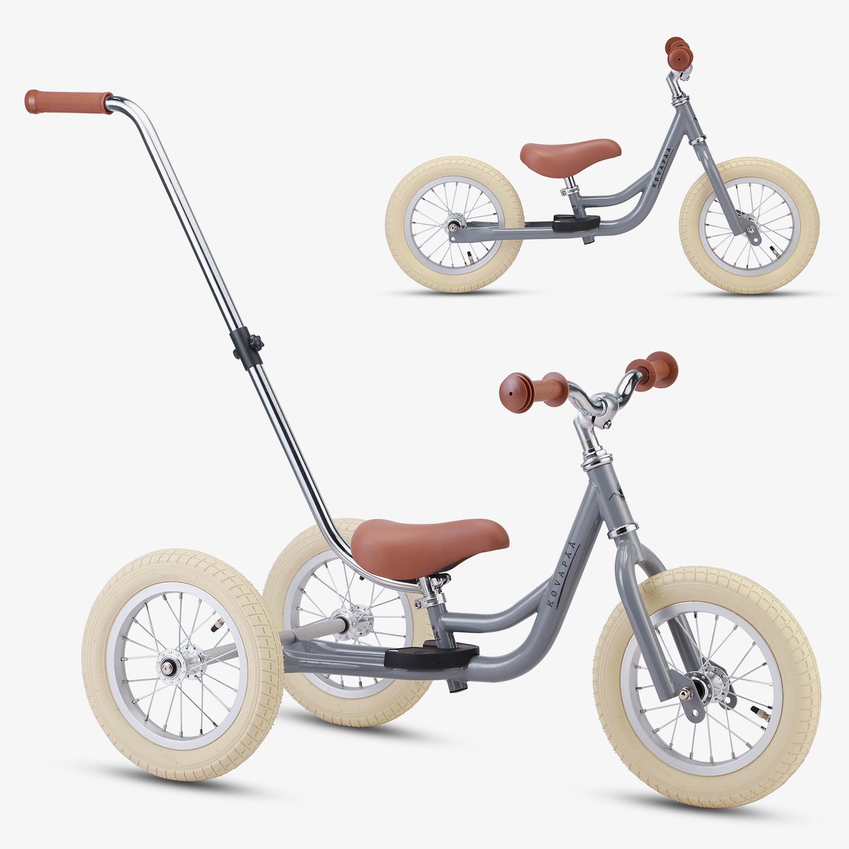 Køvapää Trike - 2 in 1 Loopfiets - 1.5 t/m 4 jaar - Met Naamsticker - 12 inch - Loopfiets - Grijs (8721161535072)