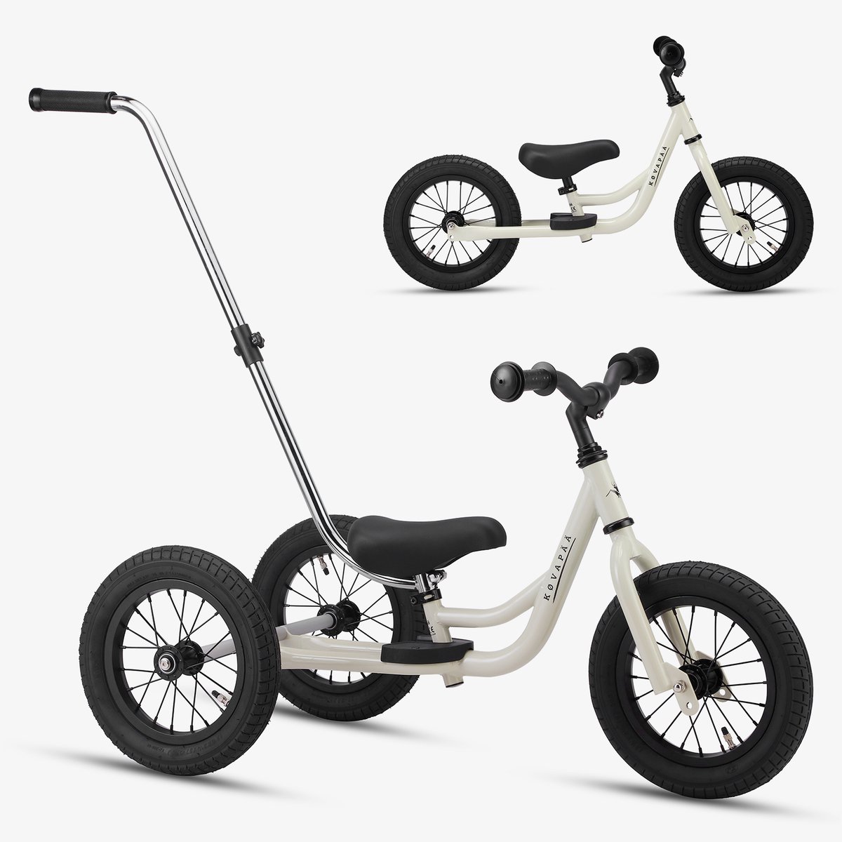 Køvapää Trike - 2 in 1 Loopfiets - 1.5 t/m 4 jaar - Met Naamsticker - 12 inch - Loopfiets - Krijt grijs (8721161535065)