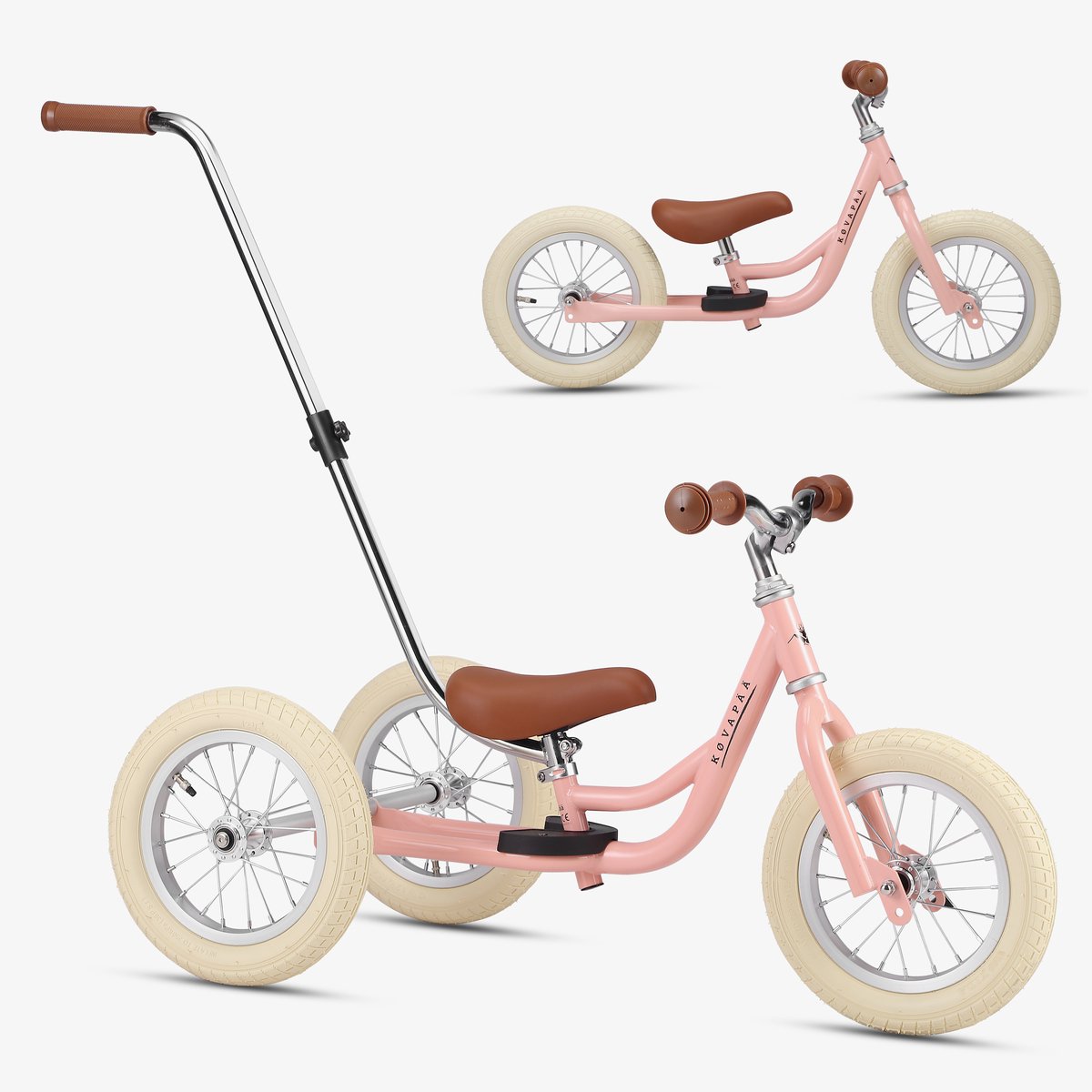 Køvapää Trike - 2 in 1 Loopfiets - 1.5 t/m 4 jaar - Met Naamsticker - 12 inch - Loopfiets - Roze (8721161535546)