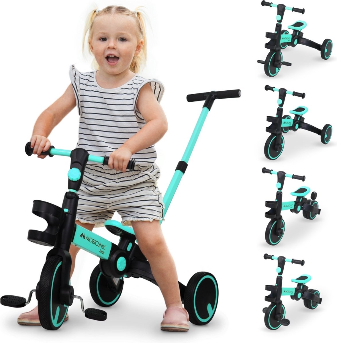 Mobiclinic Chase - Driewieler - 5-in-1 - Evolutionair - Verstelbaar stuur - Max 25 kg - Met duwstang - Opvouwbaar - 1 tot 5 jaar - Blauw (8436035346820)