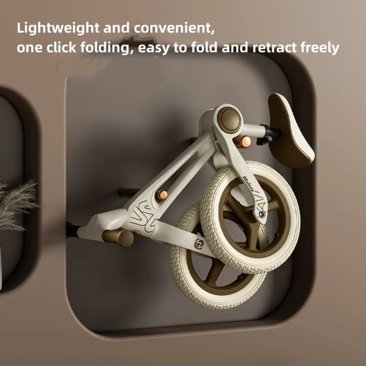 Mogi Products-Lichtgewicht Vouwbaar Magnesium Loopfiets 12 Inch - Luxe Balansfiets voor Peuter & Kind - Verstelbaar Zadel - 2 t/m 5 Jaar - Khaki / Wit (8720514102251)