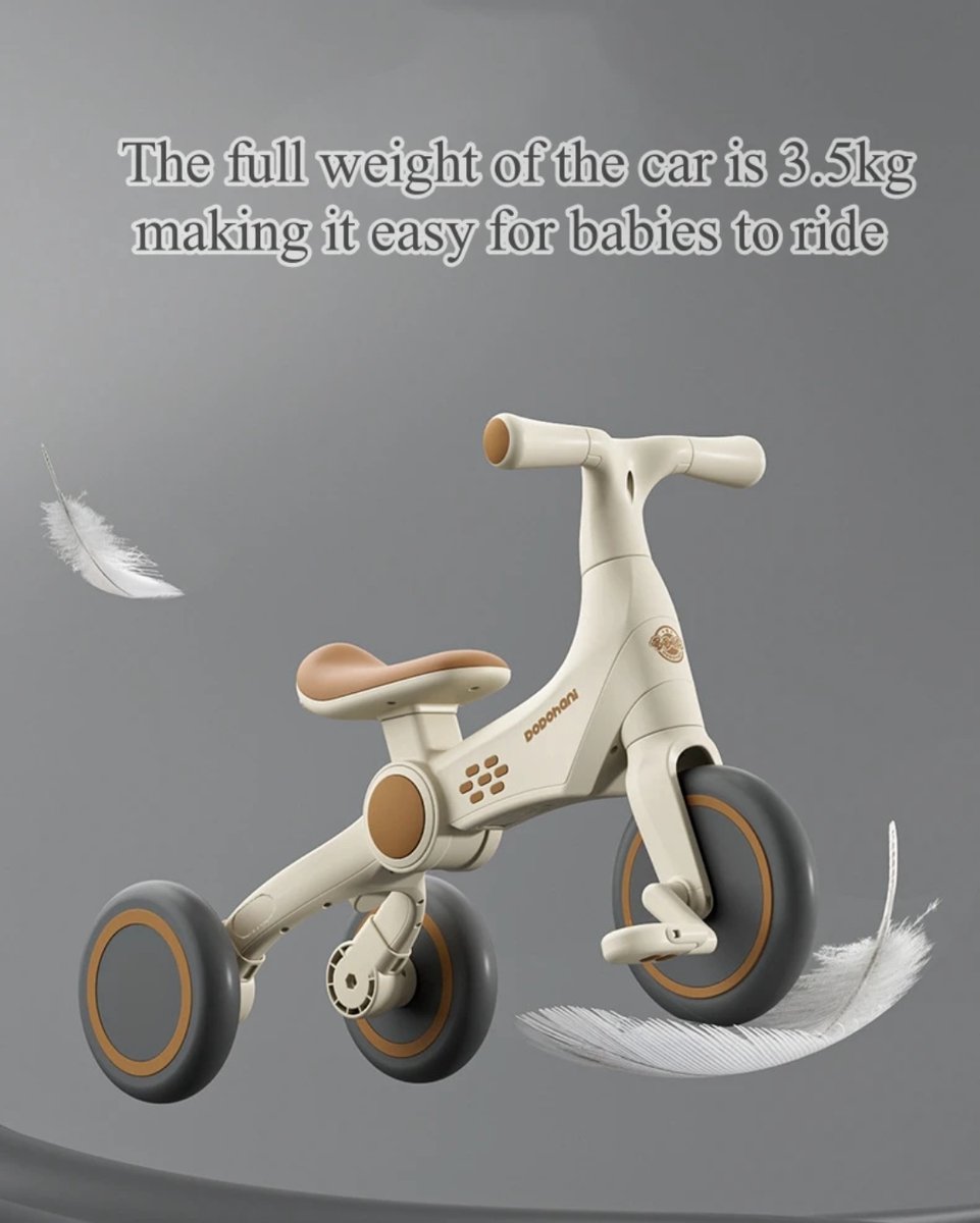 Mogi Products-Luxe 3-in-1 Kindertrike & Loopfiets - Met Muziek en Licht - Verstelbare Duwstang - Peuterfiets vanaf 1,5 tot 4 jaar - Beige/Bruin (8720514102206)