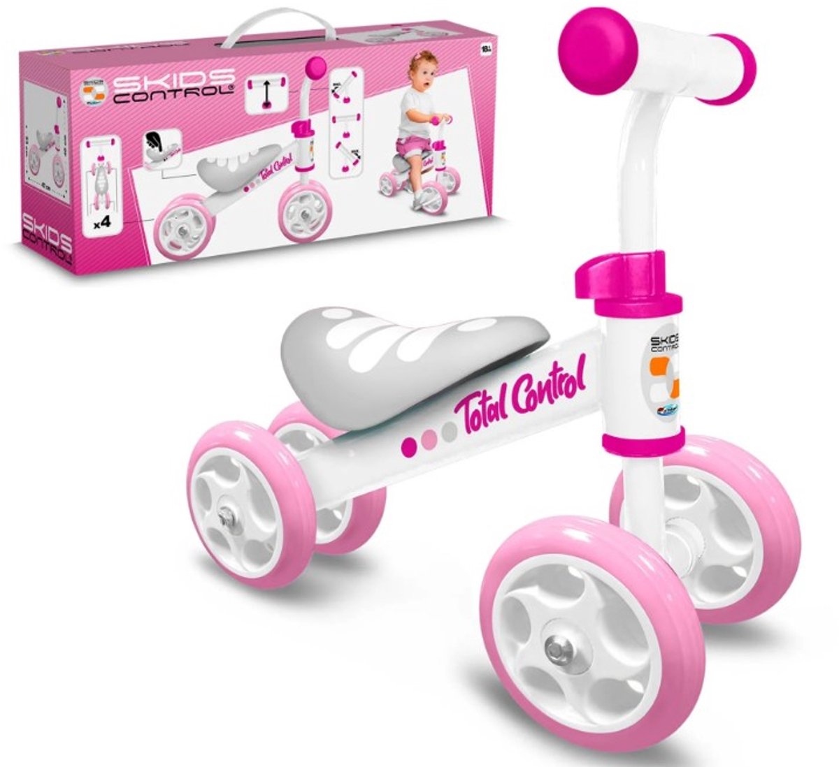 Skids control Loopfiets - Vierwieler voor baby's - Stalen frame - Roze (3496271882518)