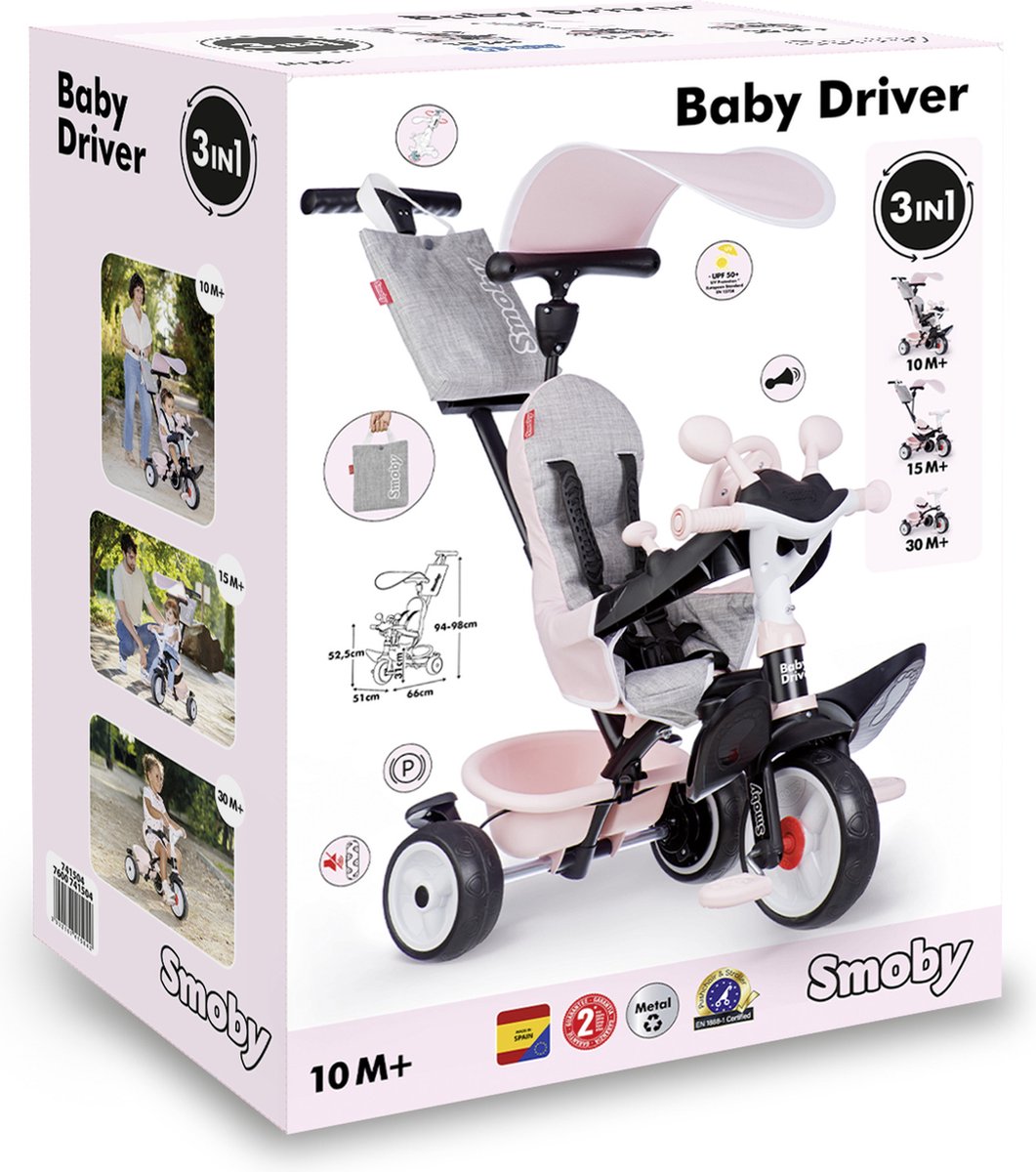 Smoby - Baby Driver - Driewieler - 3 in 1 evoluerende driewielen - Vanaf 10m. (3032167415042)