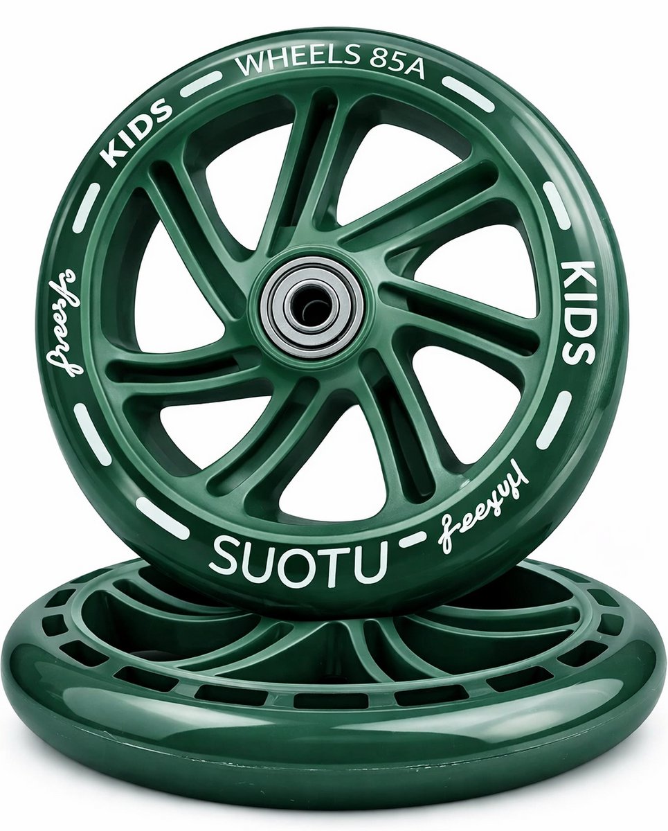 Suotu Kinderstep Wielen Set - 2 Stuks - 145mm Lichtgevende Wielen - Militair groen (8721049736355)