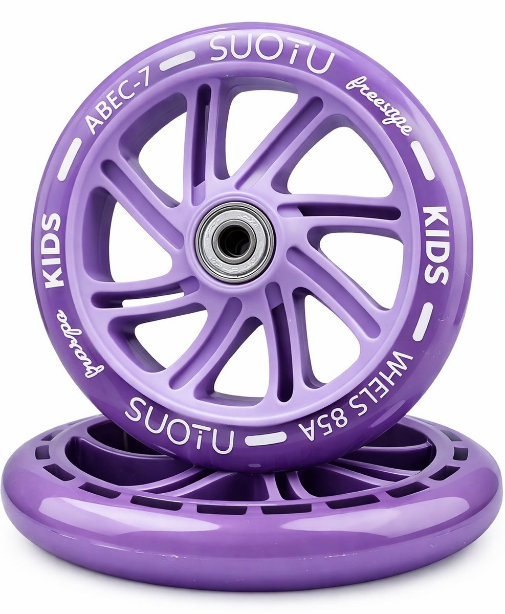 Suotu Kinderstep Wielen Set - 2 Stuks - 145mm Lichtgevende Wielen - Paars (8721049736331)
