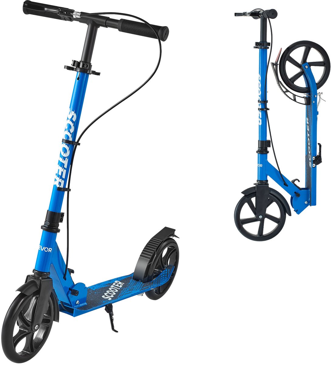 VEVOR Scooter (2 Wielen) voor Kinderen Vanaf 8 Jaar, Stadsscooter, Kinderscooter, Straatscooter met In Hoogte Verstelbaar Stuur, Antislip Deck en Handrem, Opvouwbare Step tot 100 Kg, Zwart + Blauw (0197988898474)