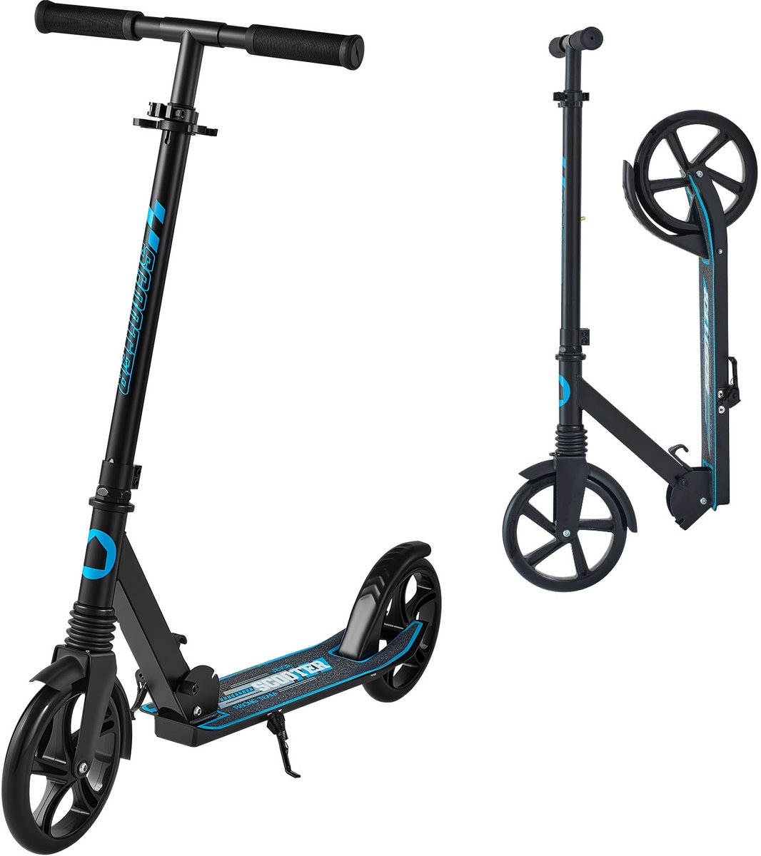 VEVOR Scooter (2 Wielen) voor Kinderen Vanaf 8 Jaar, Stadsscooter, Kinderscooter, Straatscooter met In Hoogte Verstelbaar Stuur en Antislip Platform, Opvouwbare Step tot 100 Kg, Zwart + Blauw (0197988897262)