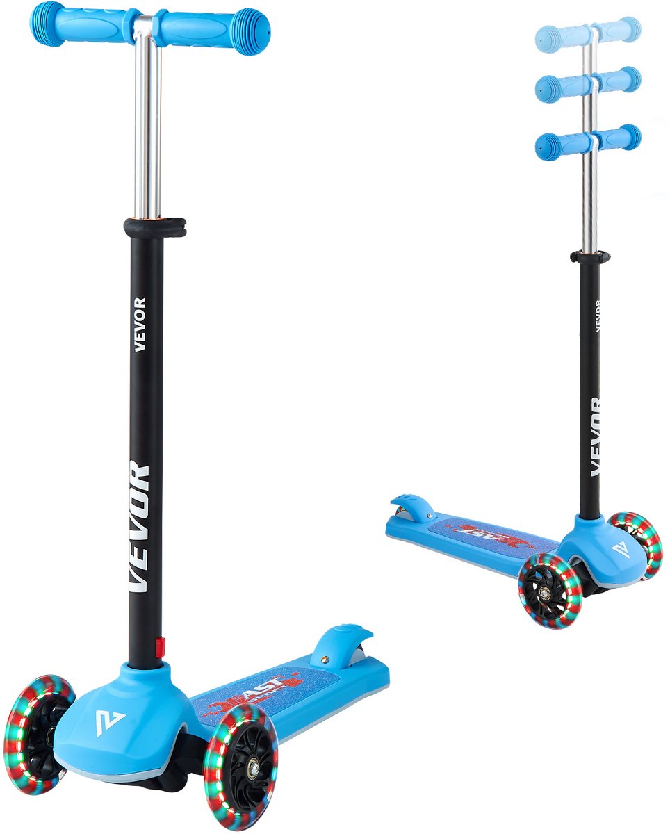 VEVOR Scooter (3 Wielen) voor Kinderen Vanaf 3 Jaar, Stadsscooter voor Kinderen met Lichtgevende Wielen, In Hoogte Verstelbaar Stuur, Antislip Platform en Lichtgewicht Aluminium Frame, Step voor Kinderen tot 75 Kg, Blauw (0197988898566)