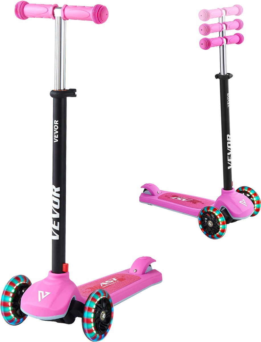 VEVOR Scooter (3 Wielen) voor Kinderen Vanaf 3 Jaar, Stadsscooter voor Kinderen met Lichtgevende Wielen, in Hoogte Verstelbaar Stuur, Antislip Platform en Lichtgewicht Aluminium Frame, Step voor Kinderen Tot 75 KG, Roze (0197988898207)