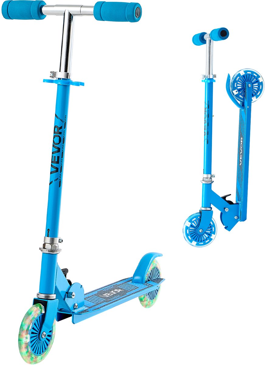 VEVOR Step (2 Wielen) voor Kinderen Vanaf 3 Jaar, Stadsstep, Kinderstep met Lichtgevende Wielen, In Hoogte Verstelbaar Stuur, Antislip Deck en Opvouwbaar Frame, Step tot 50 Kg, Blauw (0197988898597)