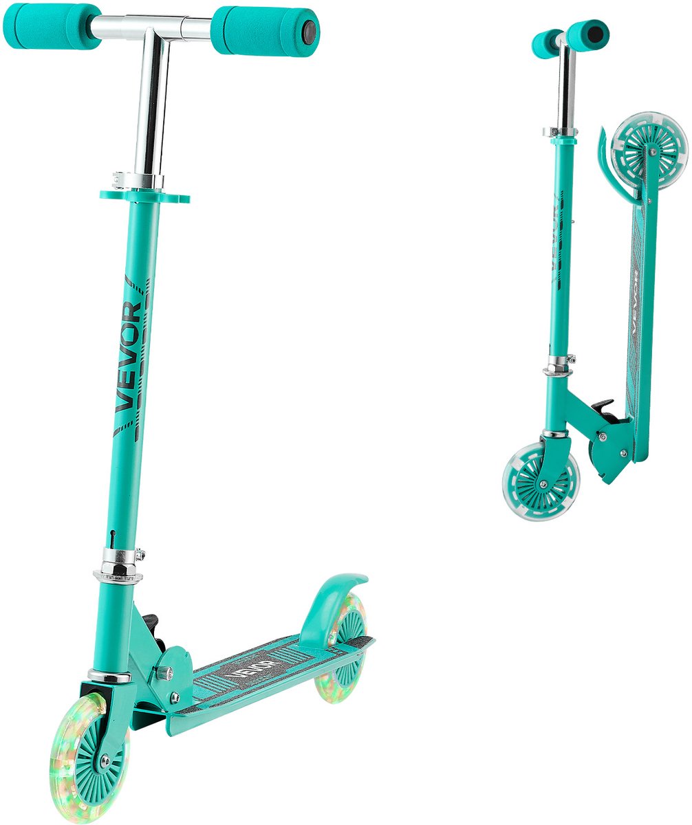 VEVOR Step (2 Wielen) voor Kinderen Vanaf 3 Jaar, Stadsstep, Kinderstep met Lichtgevende Wielen, in Hoogte Verstelbaar Stuur, Antislip Deck en Opvouwbaar Frame, Step Tot 50 KG, Groen (0197988897385)