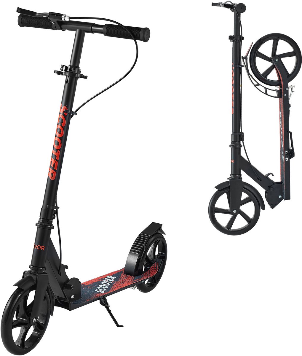 VEVOR Step (2 Wielen) voor Kinderen Vanaf 8 Jaar, Stadsstep, Kinderstep, Straatstep met In Hoogte Verstelbaar Stuur, Antislip Deck en Handrem, Opvouwbare Step tot 100 Kg, Zwart (0197988898238)