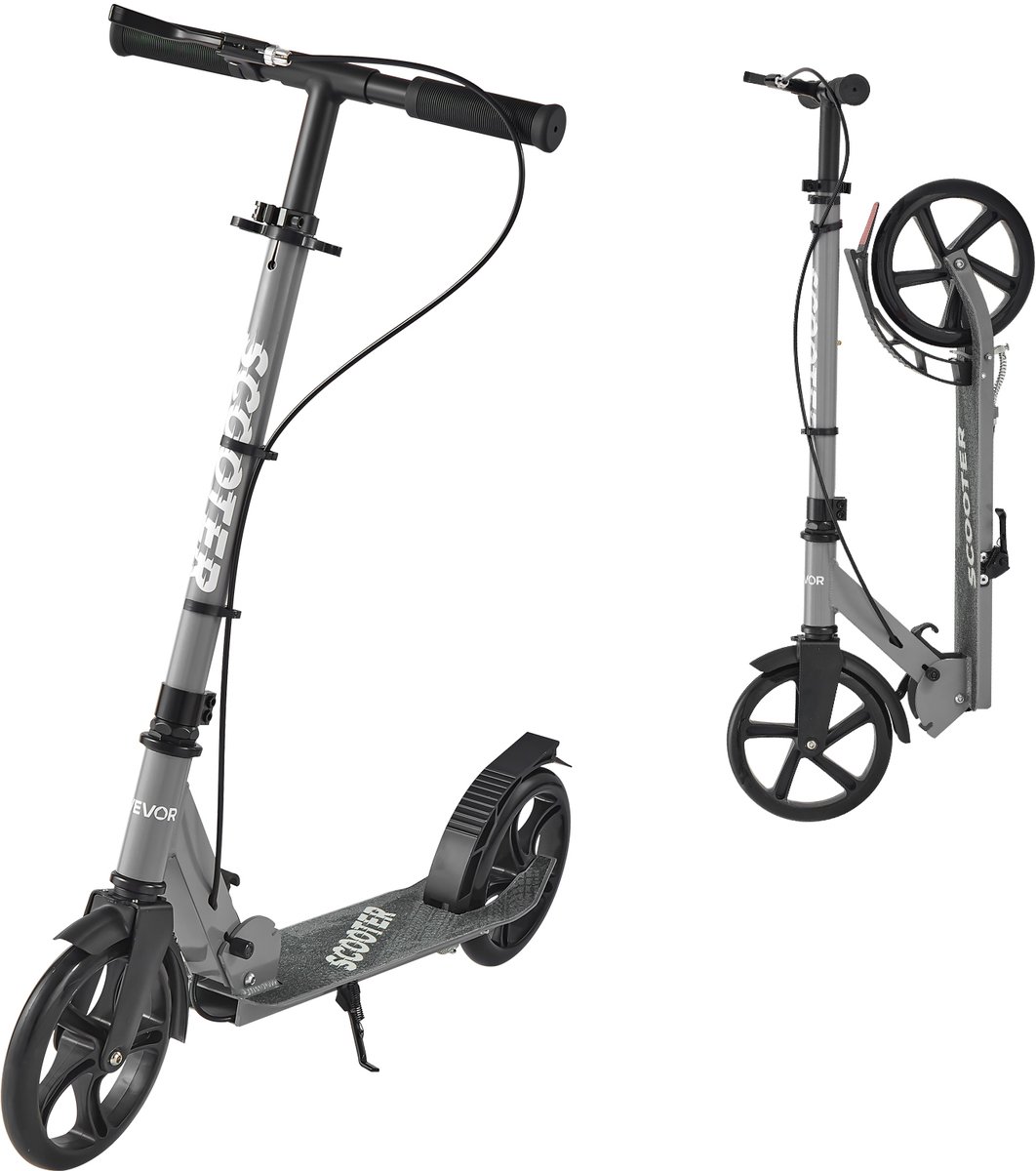 VEVOR Step (2 Wielen) voor Kinderen Vanaf 8 Jaar, Stadsstep, Kinderstep, Straatstep met In Hoogte Verstelbaar Stuur, Antislip Deck en Handrem, Opvouwbare Step tot 100 Kg, Grijs (0197988898115)