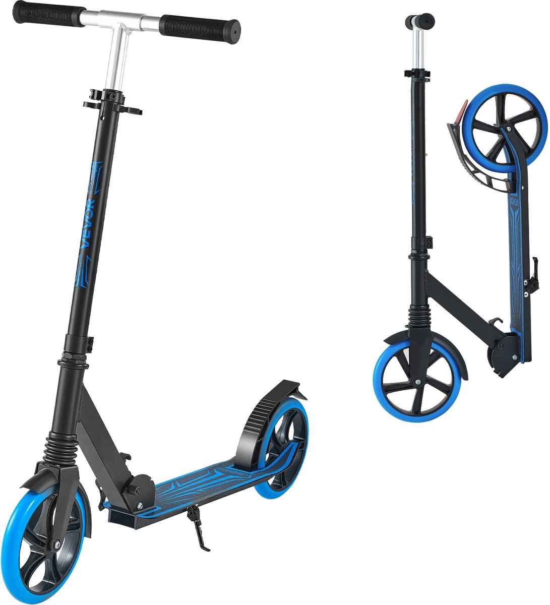 VEVOR Step (2 Wielen) voor Kinderen Vanaf 8 Jaar, Stadsstep, Kinderstep, Straatstep met In Hoogte Verstelbaar Stuur, Antislip Deck en Opvouwbaar Frame, Step tot 100 Kg, Blauw (0197988897705)