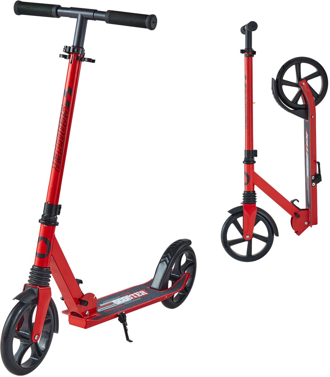 VEVOR Step (2 Wielen) voor Kinderen Vanaf 8 Jaar, Stadsstep, Kinderstep, Straatstep met In Hoogte Verstelbaar Stuur en Antislip Deck, Opvouwbare Step tot 100 Kg, Zwart + Rood (0197988897828)