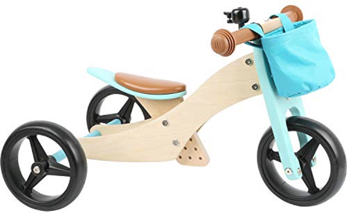 2-in-1 Houten Trike en Loopfiets in Turquoise met Verstelbare Zitting (9101015435069)