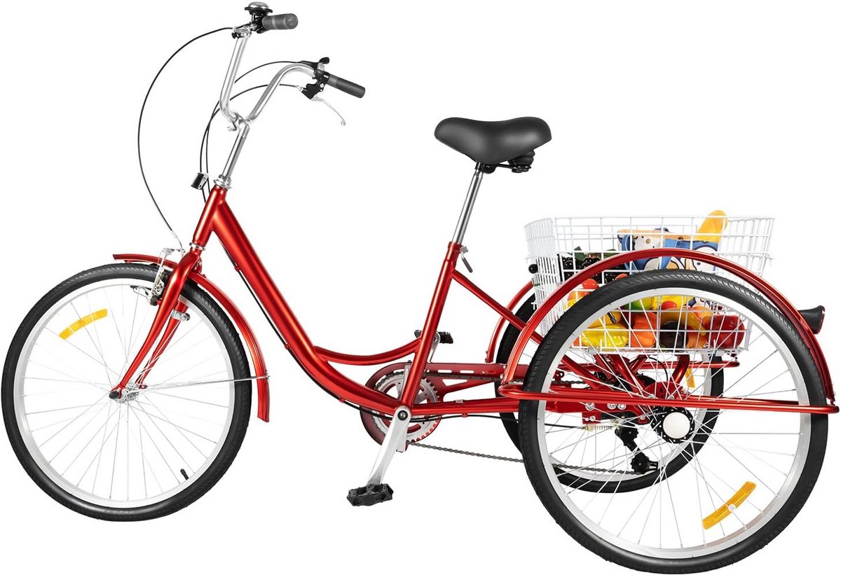 24 Inch Driewieler voor Volwassenen en Senioren met 6 Versnellingen en Grote Mand (9101108022008)