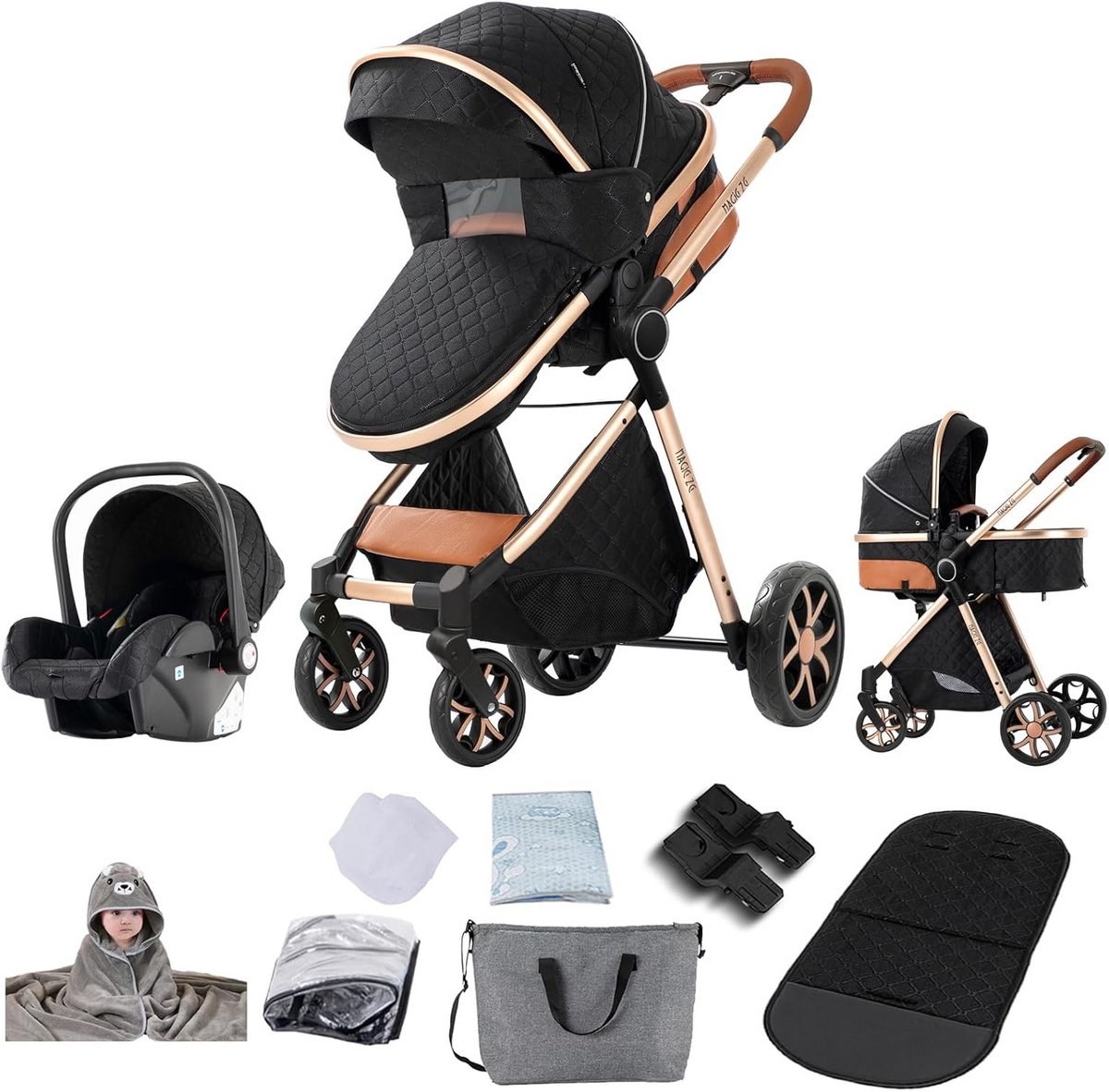 3-in-1 Kinderwagen Trio met Omkeerbare Zit en Opvouwbaar Aluminium Frame (9101104140294)