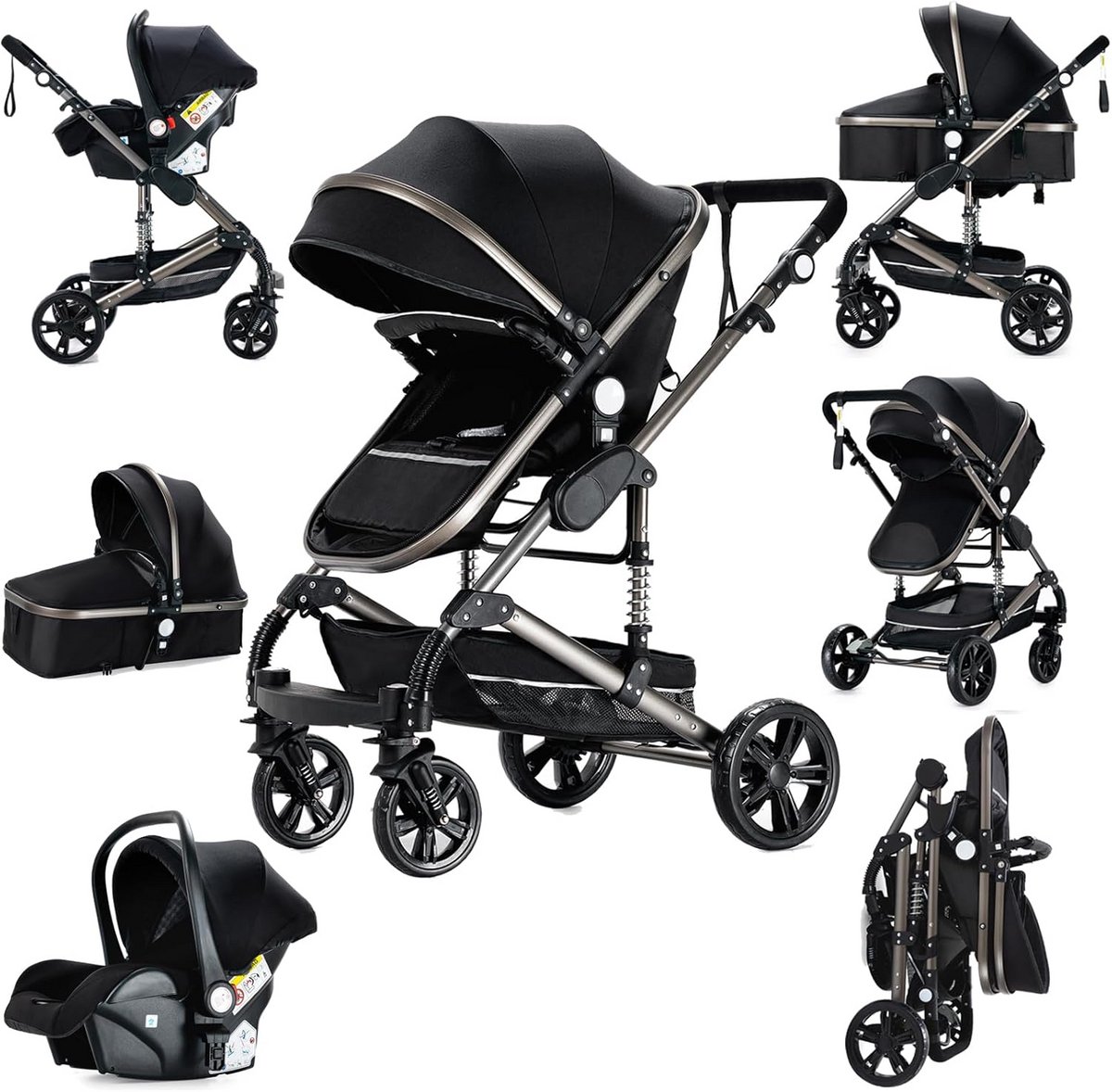 3-in-1 Kinderwagen Trio voor Pasgeborenen - Omkeerbaar en Bidirectioneel Zitje (9101109426430)