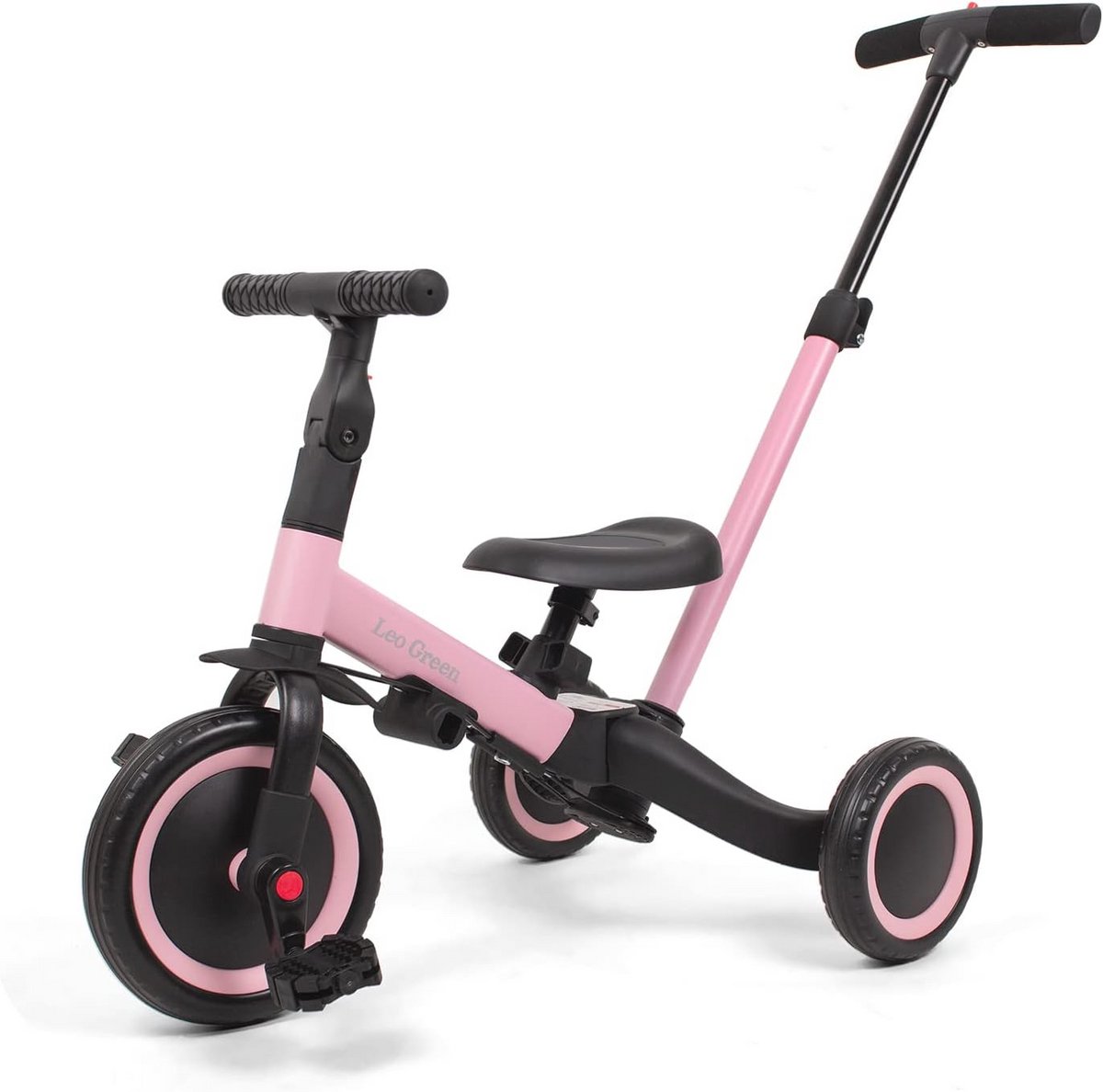 4-in-1 driewieler kinderfiets voor meisjes en jongens van 1-3 jaar, balansfiets, loopfiets, met duwstang, roze (9101018563578)