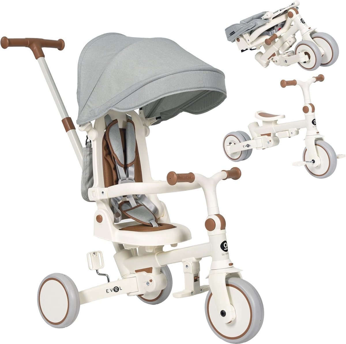 5-in-1 Evolutie Babydriewieler voor Kinderen van 1 tot 5 Jaar - Verstelbare Fiets met Rugleuning en Veiligheidsbeugel - Geschikt als Driewieler of Loopfiets (9101018401160)