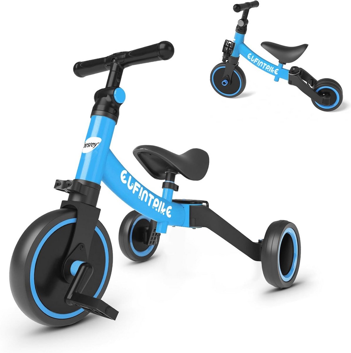 5-in-1 Kinderdriehoek, Loopfiets, Balance Bike en Rijdhulp voor Kinderen van 1 tot 4 jaar, Blauw (9101034764768)