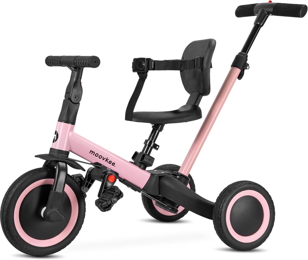 6-in-1 Driewieler met Duwstang vanaf 1 Jaar - Roze Loopfietsje - Kinderfiets met 3-Puntsgordel - Veilig Loopfiets voor Baby & Peuter (5904722257283)