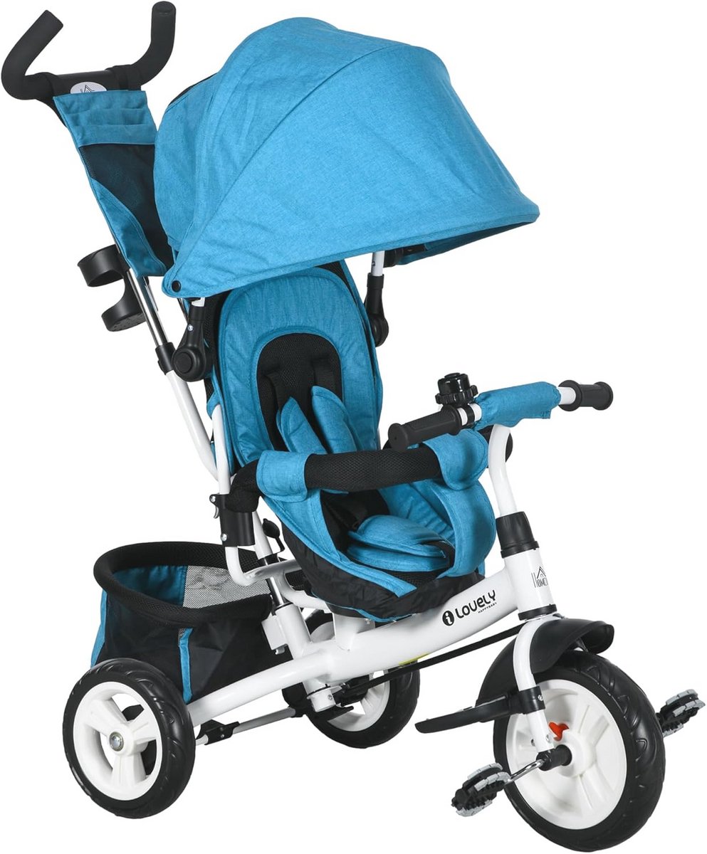 6-in-1 Driewieler voor Kinderen met Duwhandle en Luifel - Peuterfiets voor 1-5 Jaar - Blauw (9101018598655)