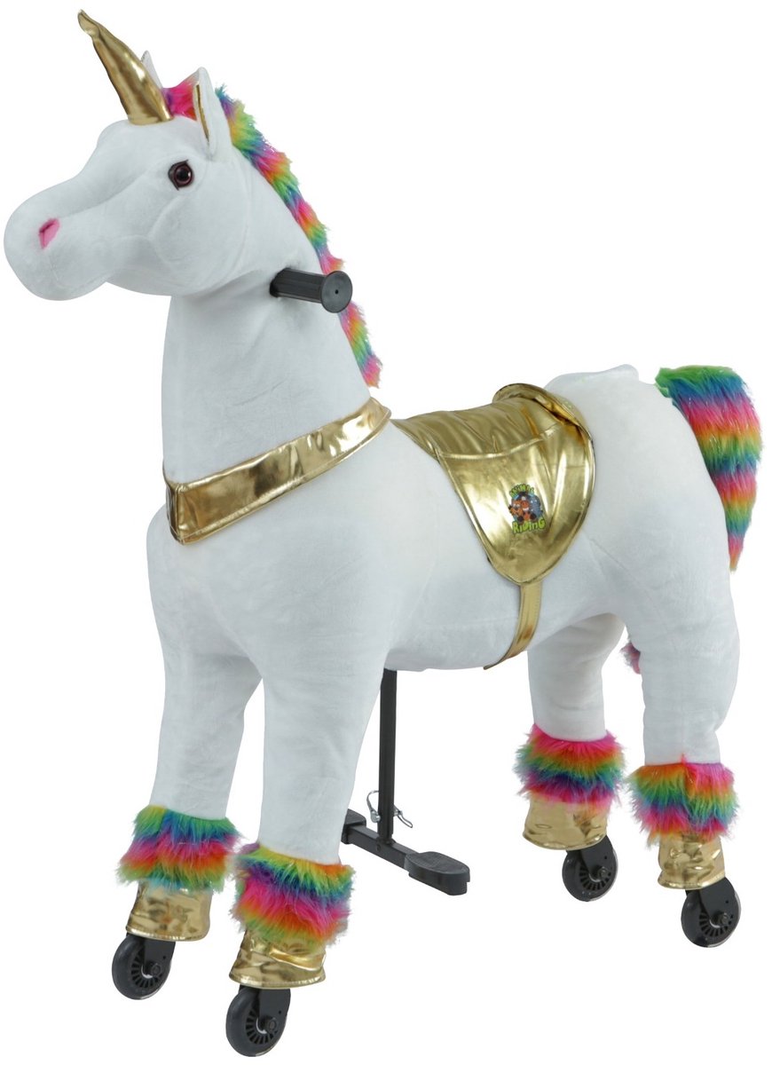 Animal Riding Loop Eenhoorn Medium/Large 5-8 Jaar - Rijdier op Wielen - Wit met Regenboog - Tot 60 kg - Zadelhoogte 67 cm (8719425821863)