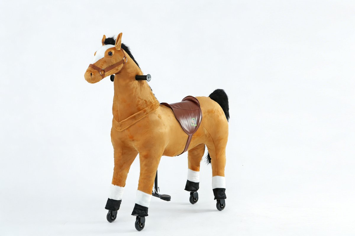 Animal Riding Looppaard Lichtbruin Zwart X-Large 8+ Jaar - Rijdier op Wielen - Tot 80 kg - Zadelhoogte 77 cm - Verstelbaar Pedaal (8719425822525)