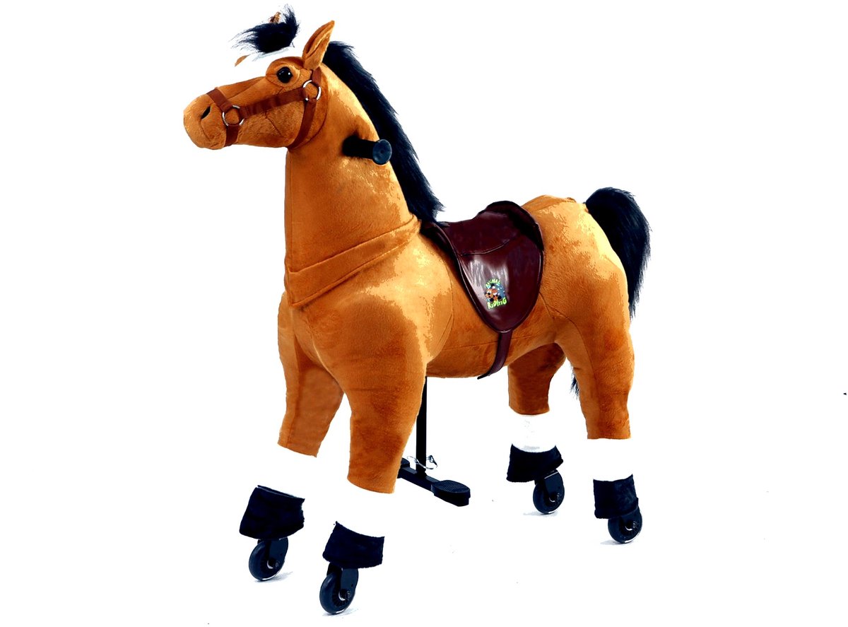 Animal Riding Looppaard Small 3-5 Jaar - Rijdier op Wielen - Licht Bruin-Zwart - Tot 35 kg - Verstelbaar Pedaal. (8719425822501)