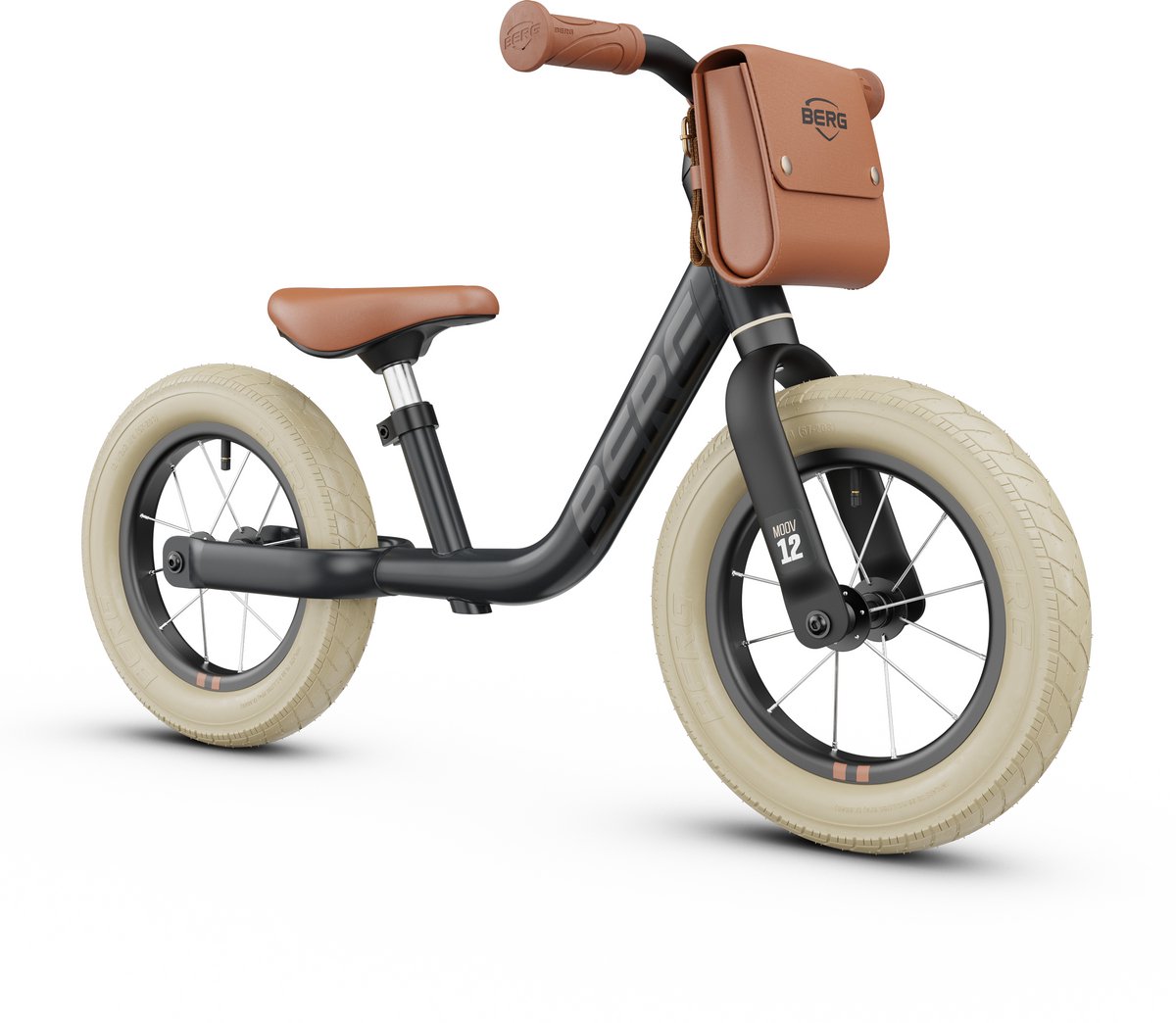 BERG MOOV12 Loopfiets - 2,5+ jaar - 12 inch - Lichtgewicht - Comfortabele luchtbanden - Verstelbaar Stuur en Zadel - Incl. Rugtasje - Retro Black (8715839105896)
