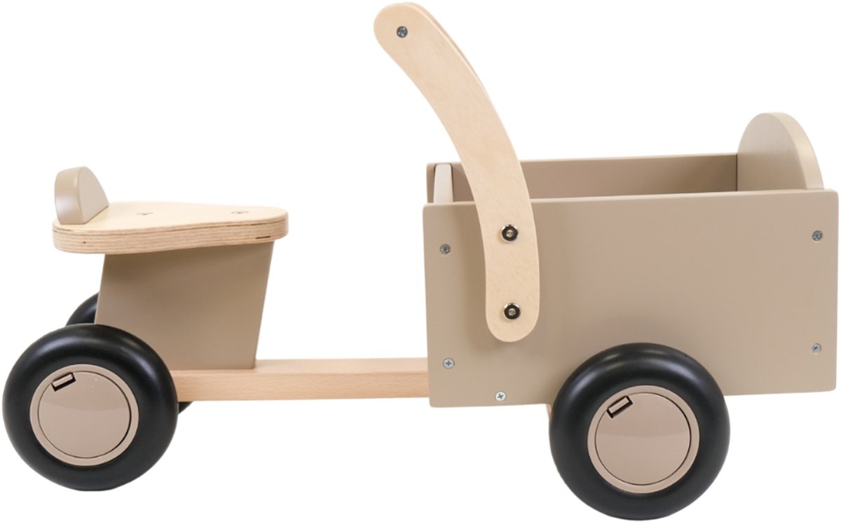 Bandits & Angels Bakfiets Loopfiets Hout Little Rider Beige Sand vanaf 1 jaar - Voor Jongens en Meisjes - Ride-On Houten Bakfiets - Houten Loop Fiets Beige - Geluidsarme Wielen - Kraamcadeau (8719558089598)