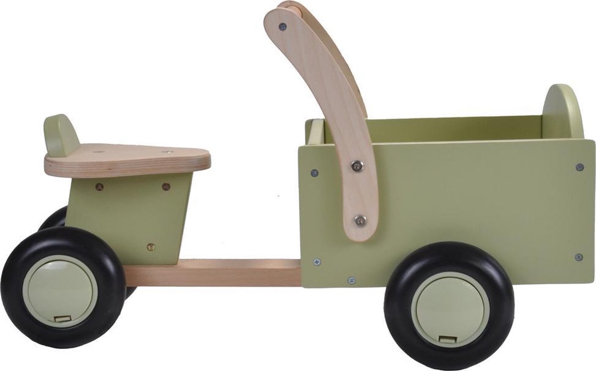 Bandits & Angels Bakfiets Loopfiets Hout Little Rider Retro Green vanaf 1 jaar - Voor Jongens en Meisjes - Ride-On Houten Bakfiets - Houten Loop Fiets Groen - Geluidsarme Wielen - Kraamcadeau (8719558084333)