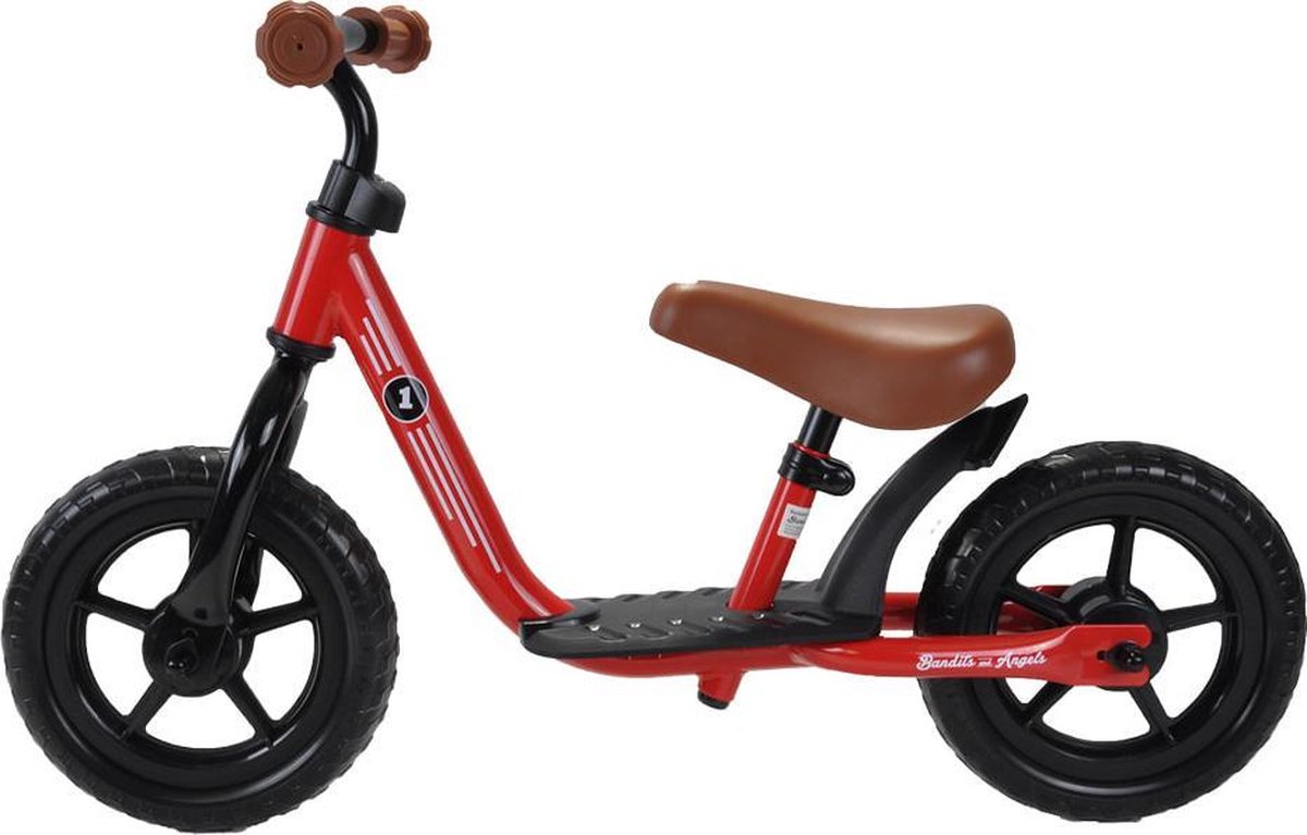 Bandits & Angels Metalen Loopfiets Starter Rood met Voetenplan vanaf 2 Jaar - Limited Edition - Rode Loop Fiets - Verstelbaar Zadel 29 tot 39 cm - Voor Jongens en Meisjes - Compact en Veilig - Lage Instap met Voetenplank (8719558084166)