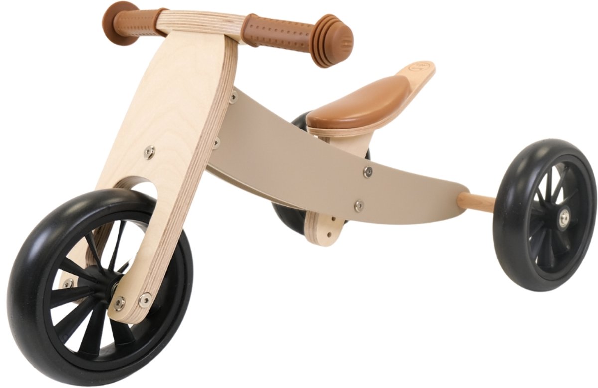 Bandits & Angels Smart Bike Loopfiets Hout 4-in-1 Beige Sand vanaf 1 jaar - Voor Jongens en Meisjes - Houten Loop Fiets - Omkeerbaar in Driewieler en Tweewieler - Verstelbaar Zadel (8719558089581)
