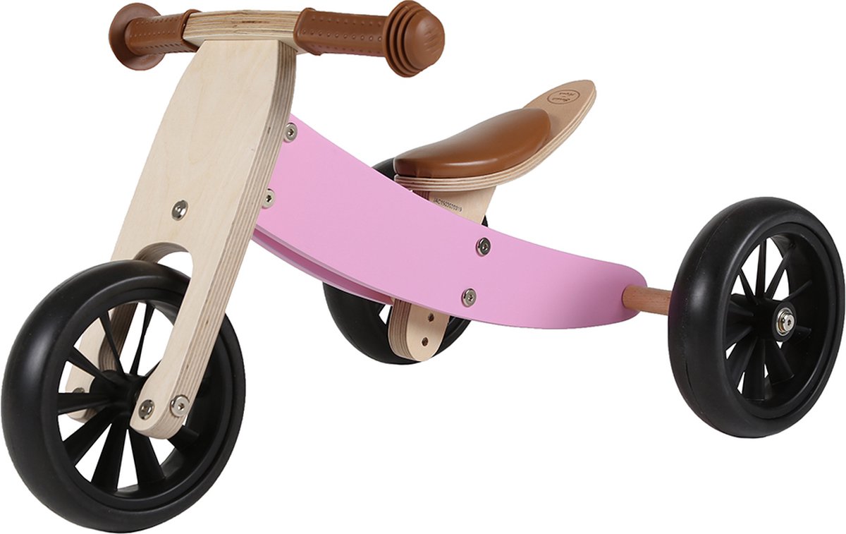 Bandits & Angels Smart Bike Loopfiets Hout 4-in-1 Retro Roze vanaf 1 jaar - Voor Jongens en Meisjes - Houten Loop Fiets - Omkeerbaar in Driewieler en Tweewieler - Verstelbaar Zadel (8719558083565)