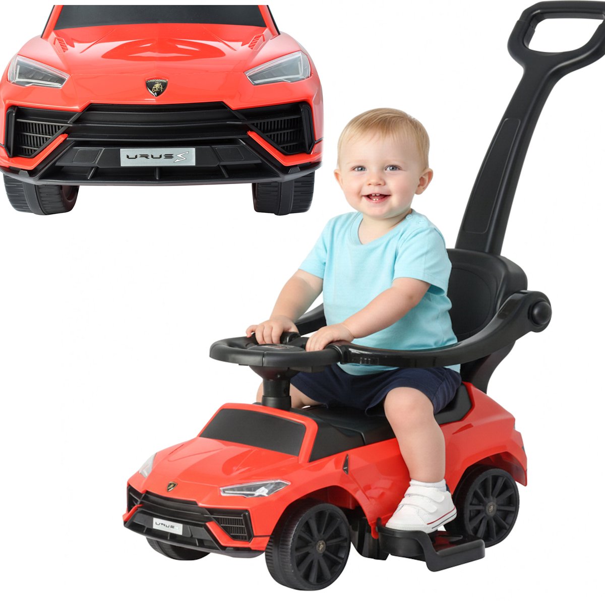 COIL Loopauto Lamborghini URUS - 3-in-1 Kinder Loopauto met Duwstang - Baby Loopwagen met Stuur - vanaf 1 jaar - Rood (4255787504357)