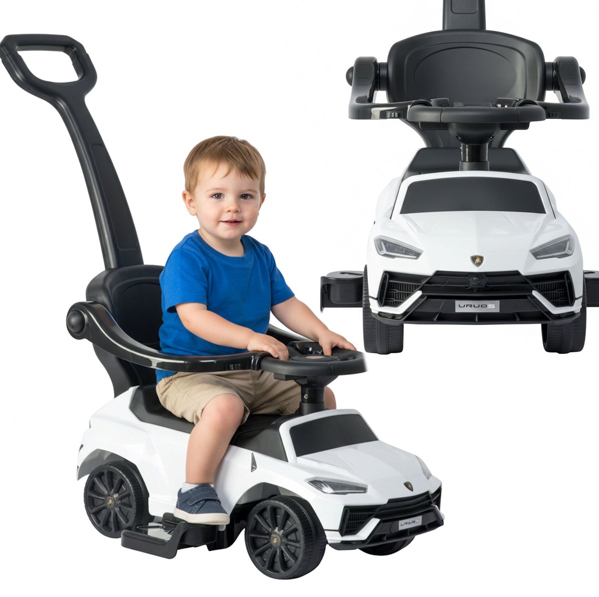COIL Loopauto Lamborghini URUS - 3-in-1 Kinder Loopauto met Duwstang - Baby Loopwagen met Stuur - vanaf 1 jaar - Wit (4255787504340)