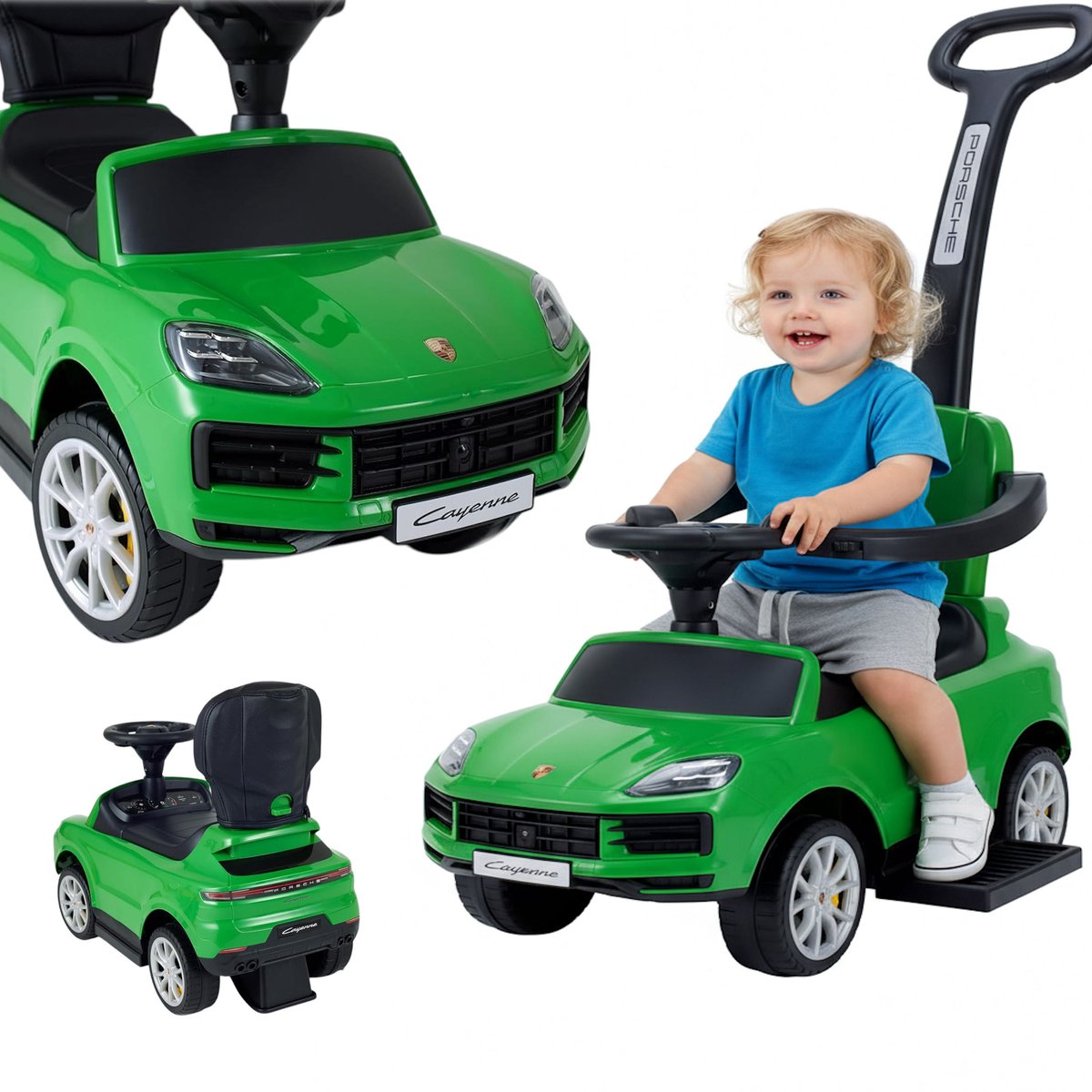 COIL Loopauto Porsche Cayenne - 3-in-1 Kinder Loopauto met Duwstang - Baby Loopwagen met Stuur - vanaf 1 jaar - Groen (4255787504333)