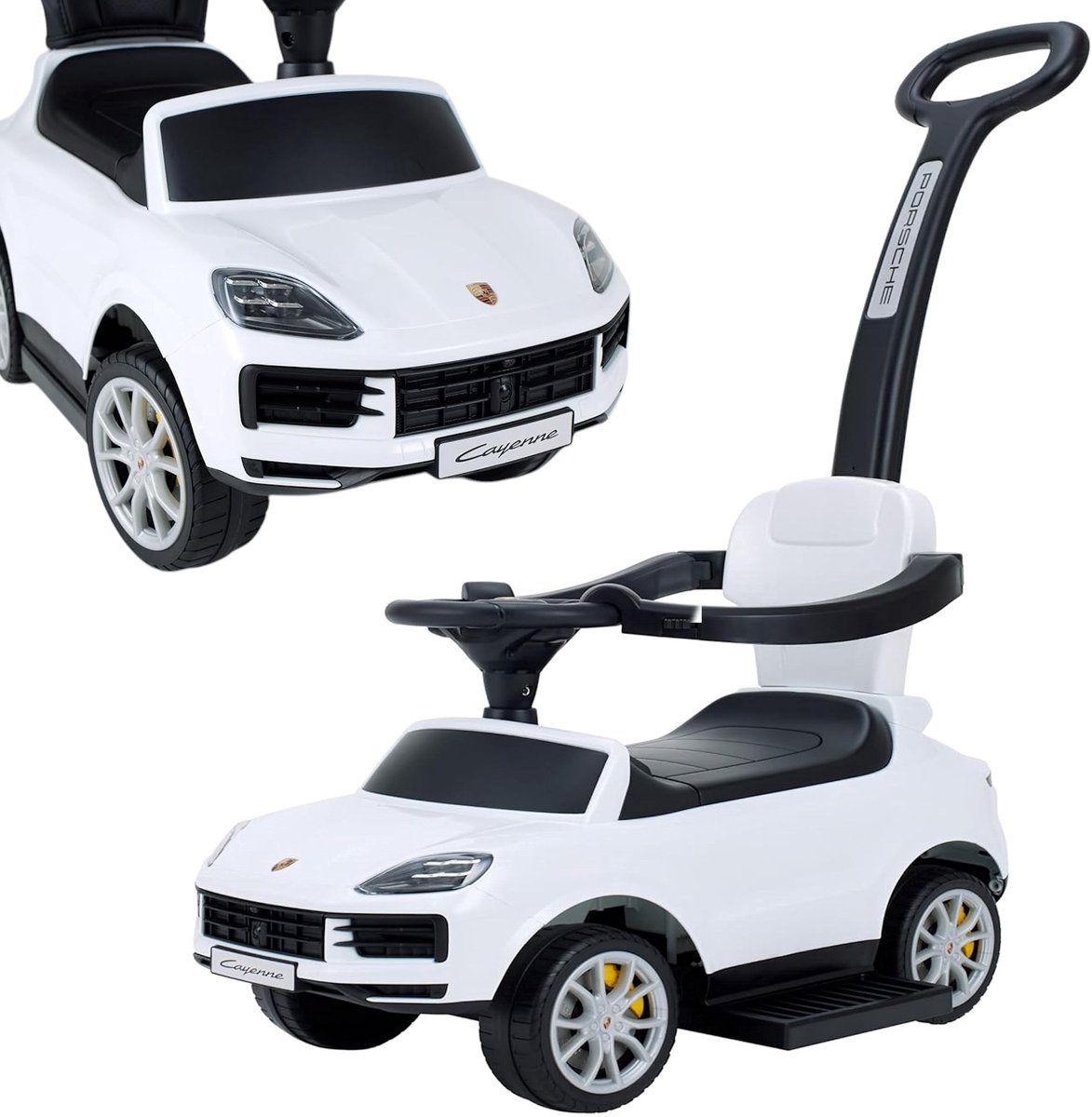 COIL Loopauto Porsche Cayenne - 3-in-1 Kinder Loopauto met Duwstang - Baby Loopwagen met Stuur - vanaf 1 jaar - Wit (4255787504319)