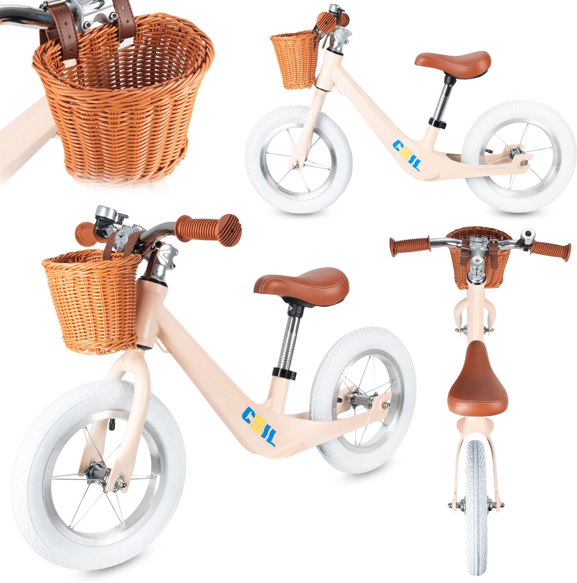 COIL Loopfiets met Rieten Mand - Kinder Loopfiets met Verstelbaar Zadel & Lekvrije Banden - 12 inch wielen - Stijlvol, licht en veilig - Vanaf 2 Jaar - Oranje (4255787502537)