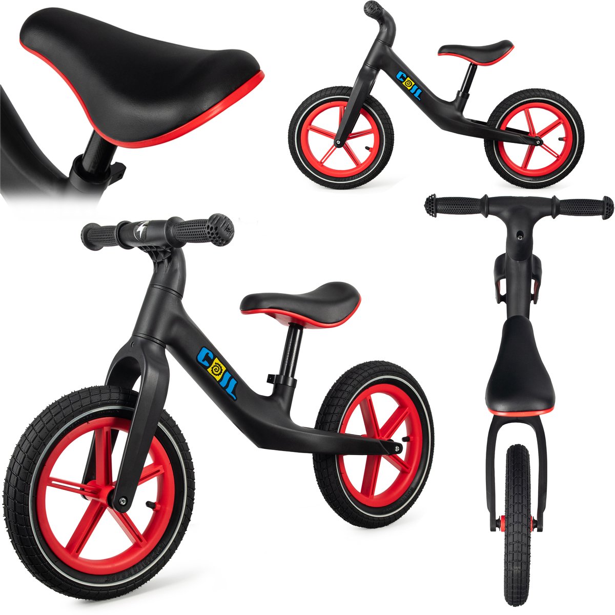 COIL Loopfiets voor kinderen van 2-5 jaar | Lichtgewicht frame | Verstelbaar zadel | 12 inch wielen | Zwart (4255787502575)